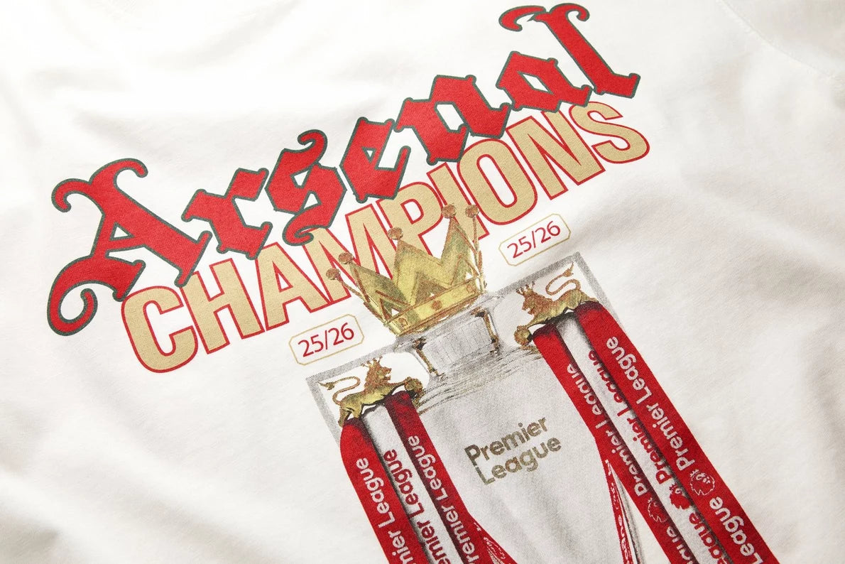 Arsenal Gothic Champions 25/26 White Crew T-Shirt