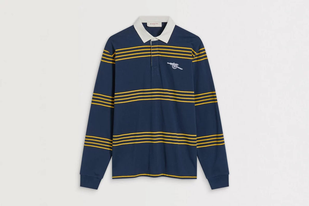 Arsenal Essentials Navy Striped Long Sleeved Rugby Polo Shirt