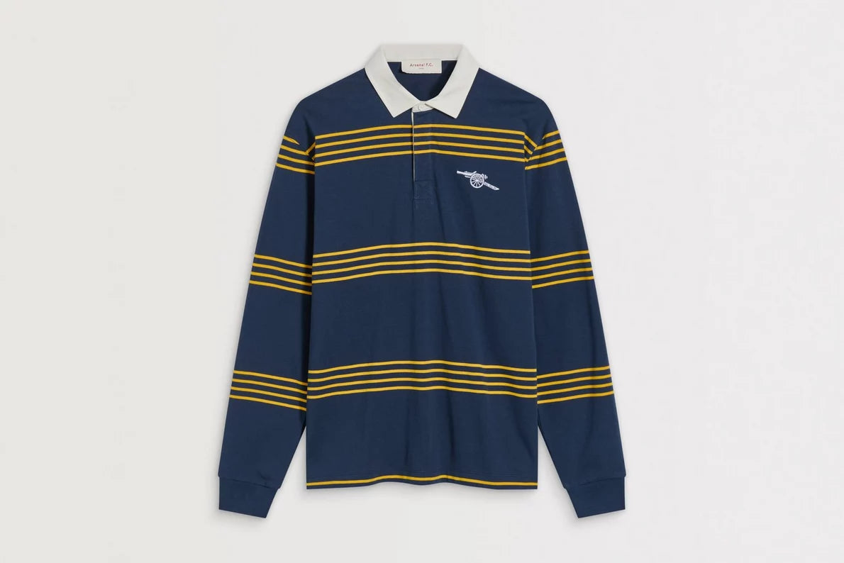 Arsenal Essentials Navy Striped Long Sleeved Rugby Polo Shirt