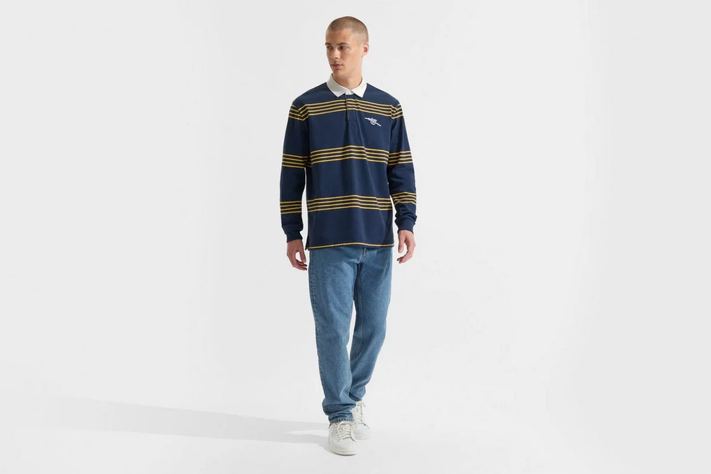 Arsenal Essentials Navy Striped Long Sleeved Rugby Polo Shirt