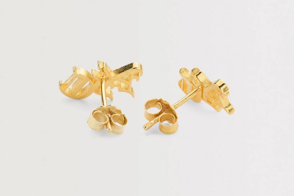 Arsenal 18ct Gold Plated Silver Gothic AFC Monogram Earrings