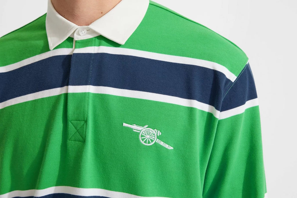 Arsenal Essentials Green Striped Long Sleeved Rugby Polo Shirt
