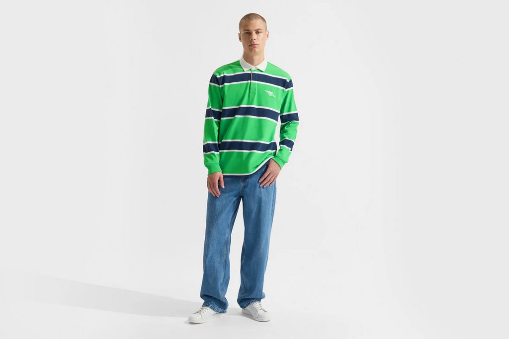 Arsenal Essentials Green Striped Long Sleeved Rugby Polo Shirt