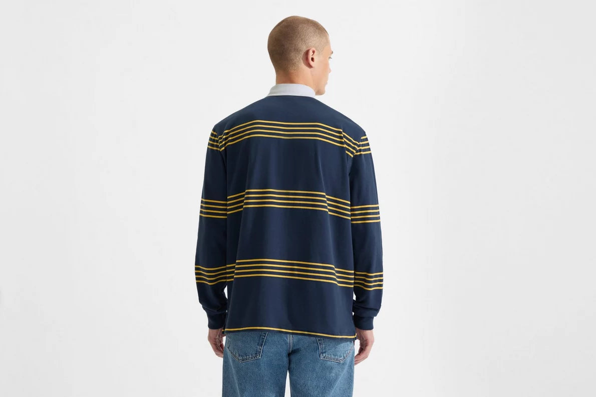 Arsenal Essentials Navy Striped Long Sleeved Rugby Polo Shirt