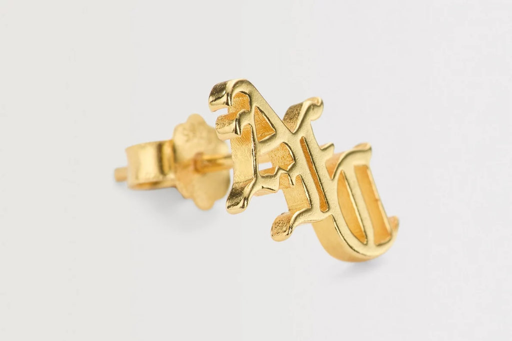 Arsenal 18ct Gold Plated Silver Gothic AFC Monogram Earrings