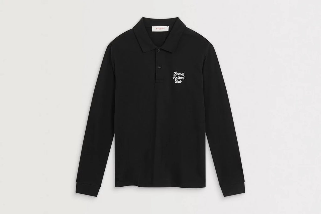 Arsenal Essentials Black Split Long Sleeved Polo Shirt