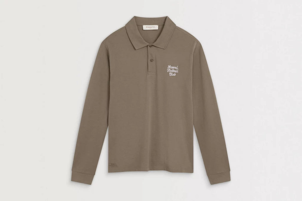 Arsenal Essentials Brown Split Long Sleeved Polo Shirt