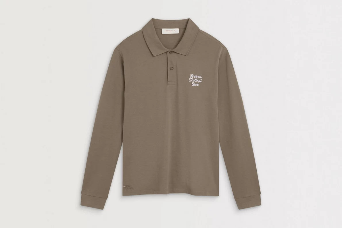 Arsenal Essentials Brown Split Long Sleeved Polo Shirt