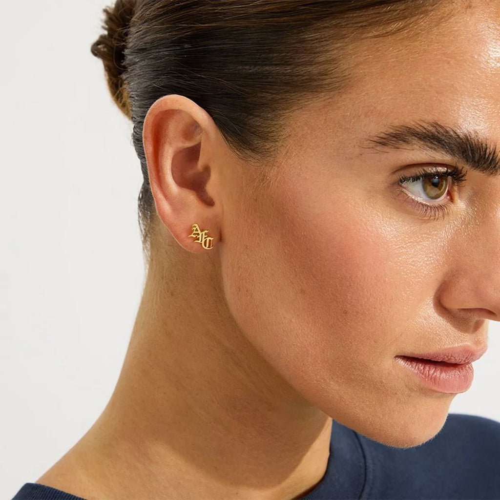 Arsenal 18ct Gold Plated Silver Gothic AFC Monogram Earrings