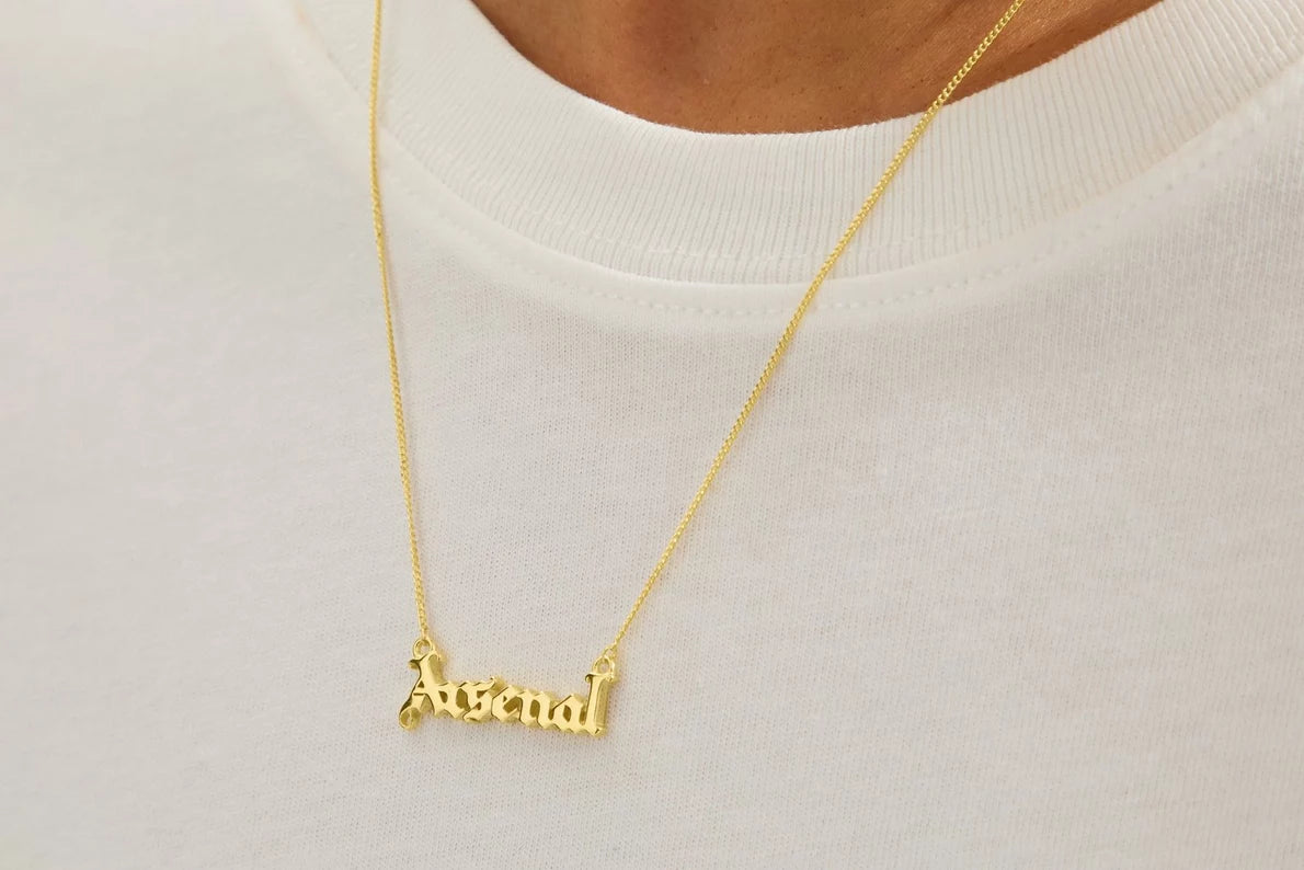 Arsenal 18ct Gold Plated Silver Gothic Text Necklace