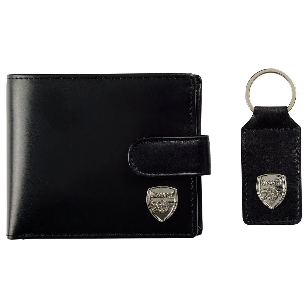 Arsenal Black Leather Wallet & Keyring Set