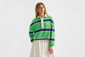 Arsenal Womens Essentials Green Striped Long Sleeved Rugby Polo Shirt