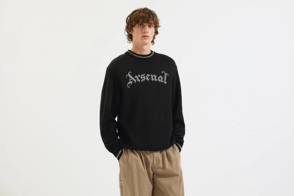 Arsenal Essentials Black Gothic Knitted Crew Jumper