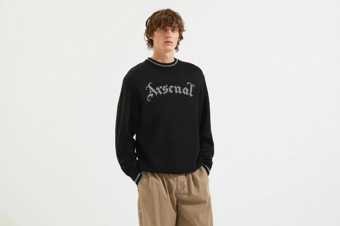 Arsenal Essentials Black Gothic Knitted Crew Jumper