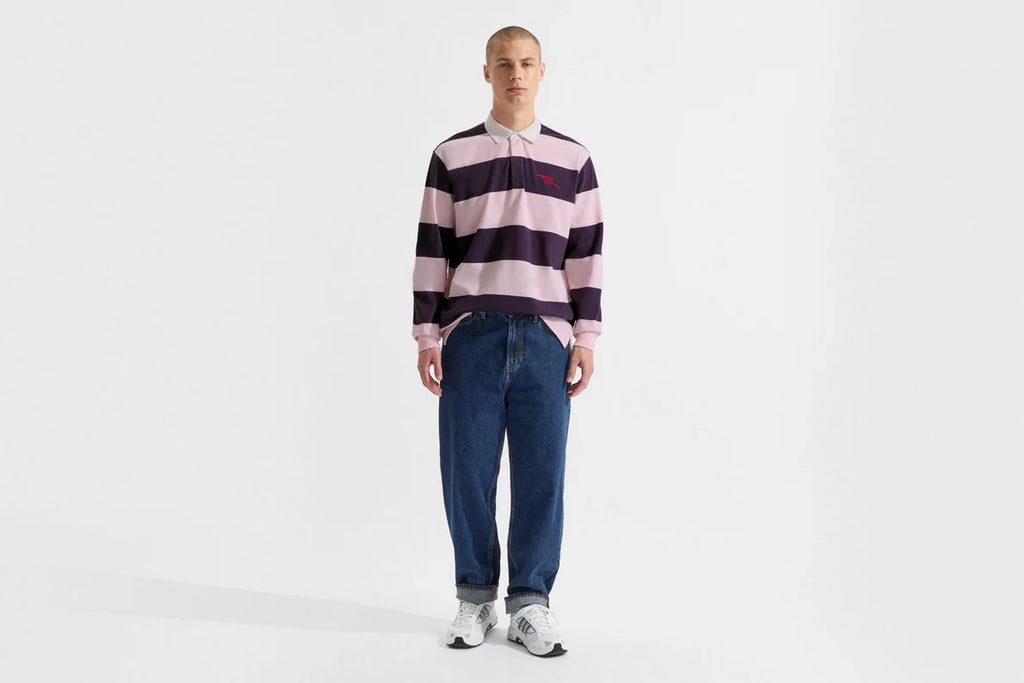 Arsenal Essentials Pink Striped Long Sleeved Rugby Polo Shirt