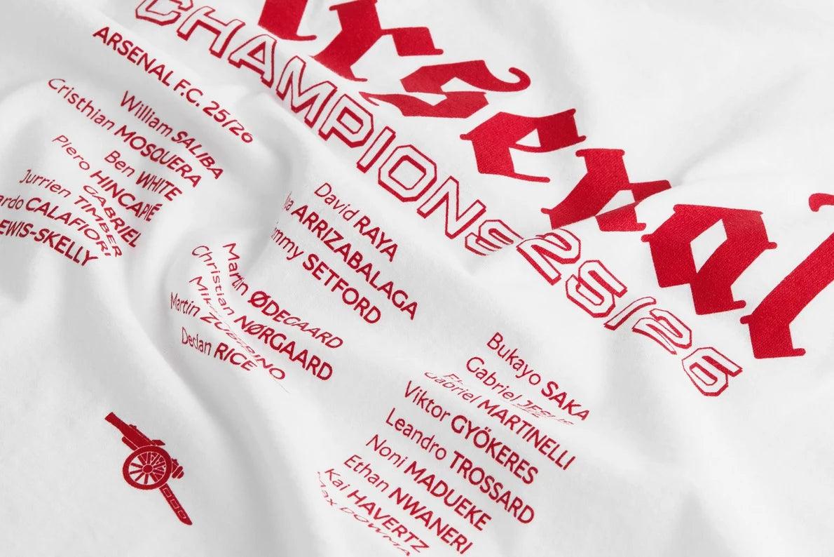 Arsenal Kids Champions Squad 25/26 White Crew T-Shirt
