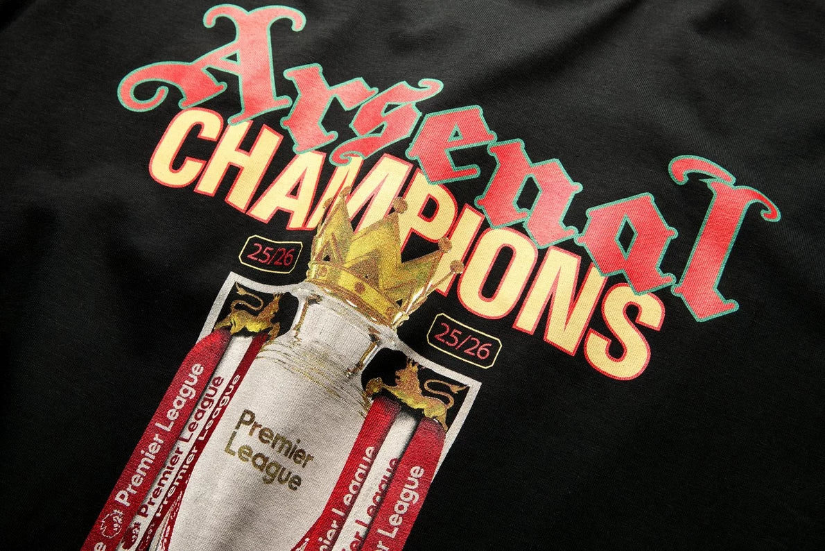 Arsenal Gothic Champions 25/26 Black Crew T-Shirt