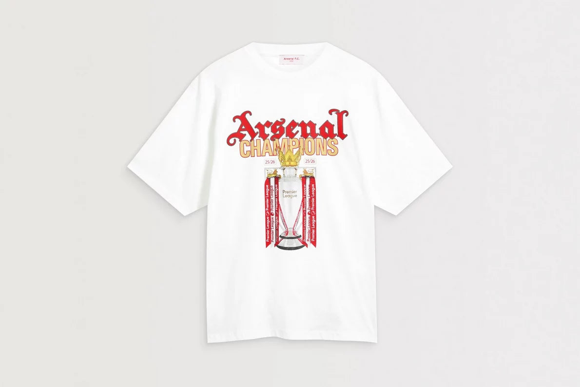 Arsenal Gothic Champions 25/26 White Crew T-Shirt
