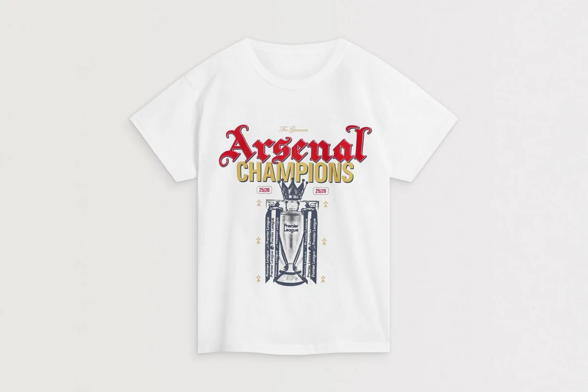 Arsenal Kids Champions Squad 25/26 White Crew T-Shirt