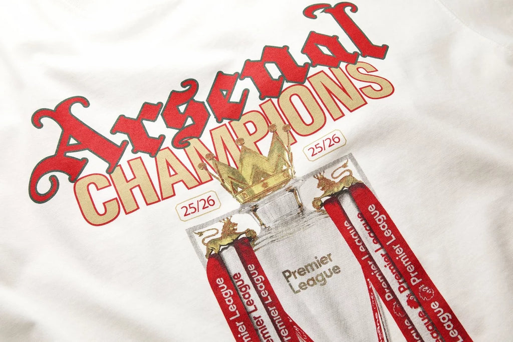 Arsenal Gothic Champions 25/26 White Crew T-Shirt