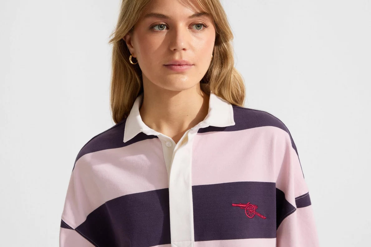 Arsenal Womens Essentials Pink Striped Long Sleeved Rugby Polo Shirt