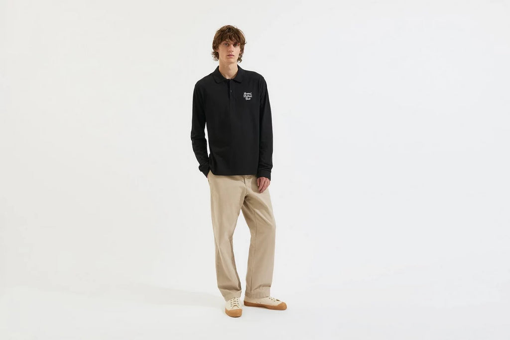 Arsenal Essentials Black Split Long Sleeved Polo Shirt