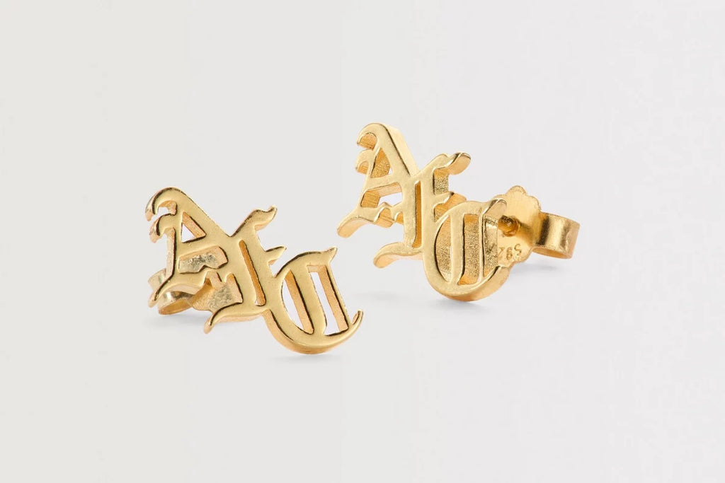 Arsenal 18ct Gold Plated Silver Gothic AFC Monogram Earrings