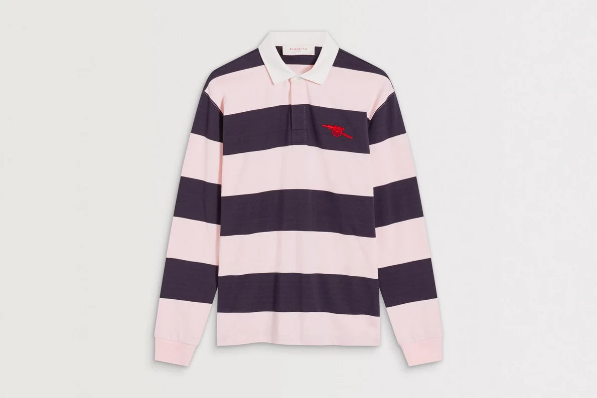 Arsenal Essentials Pink Striped Long Sleeved Rugby Polo Shirt