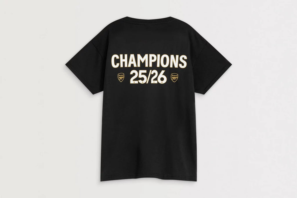 Arsenal Kids Champions 25/26 Black Crew T-Shirt