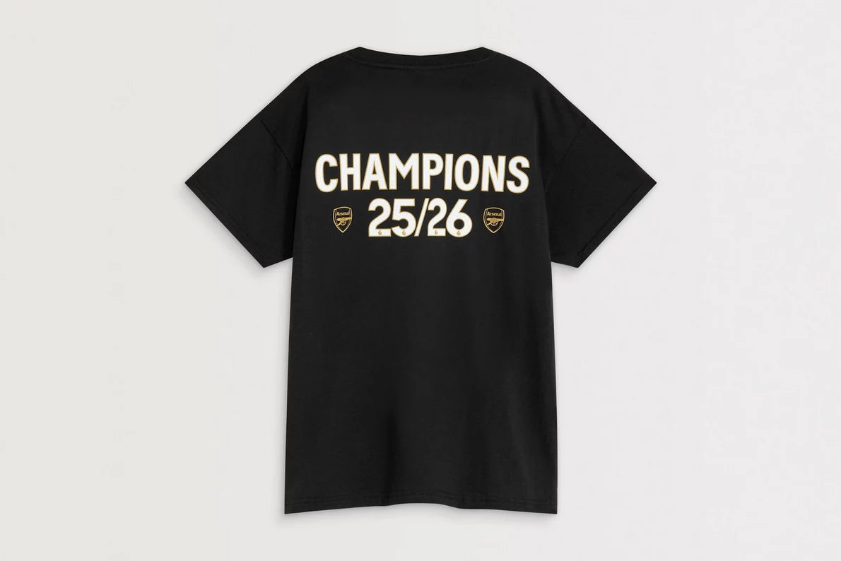 Arsenal Kids Champions 25/26 Black Crew T-Shirt