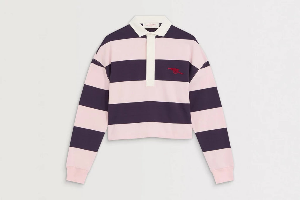 Arsenal Womens Essentials Pink Striped Long Sleeved Rugby Polo Shirt