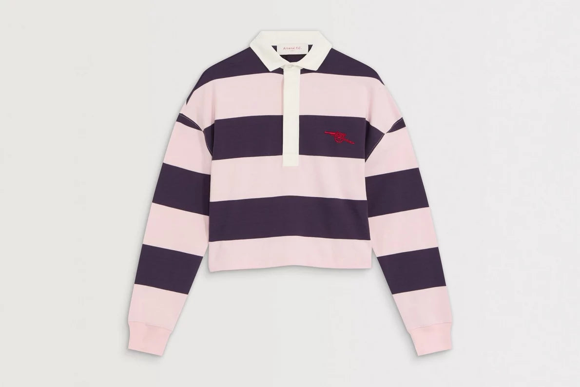 Arsenal Womens Essentials Pink Striped Long Sleeved Rugby Polo Shirt