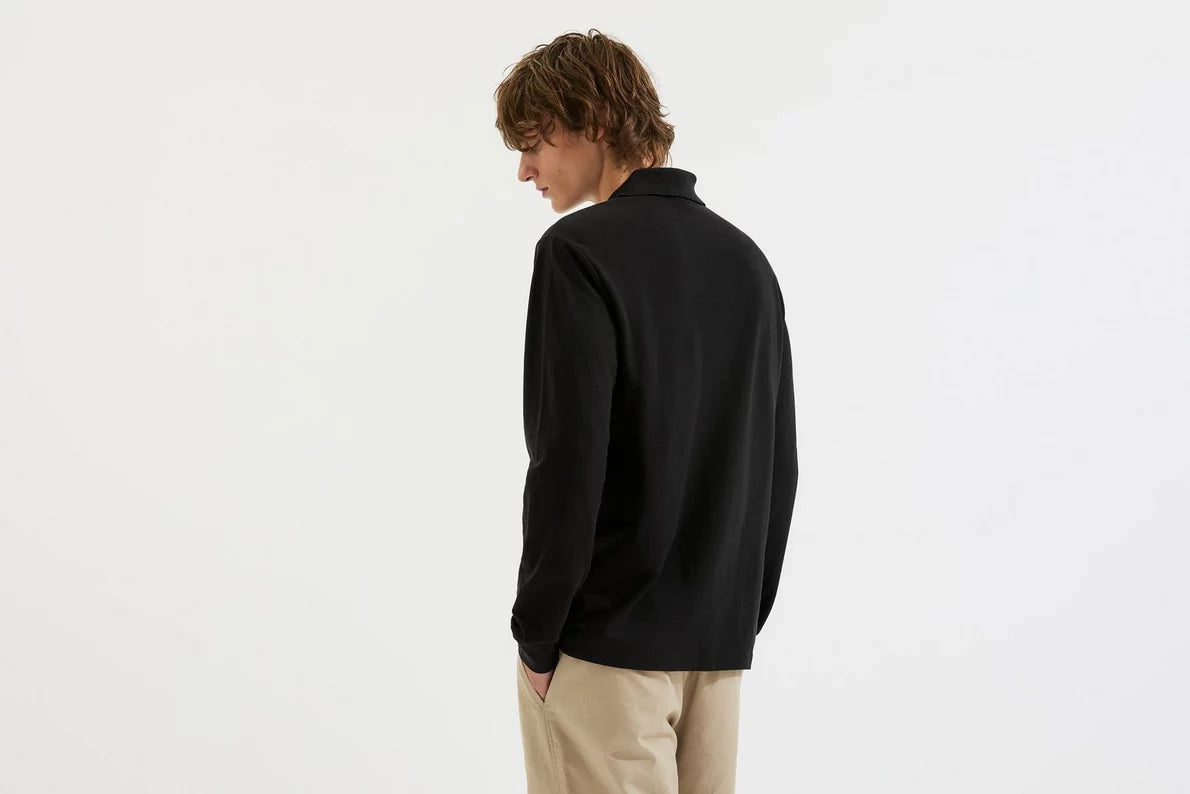 Arsenal Essentials Black Split Long Sleeved Polo Shirt
