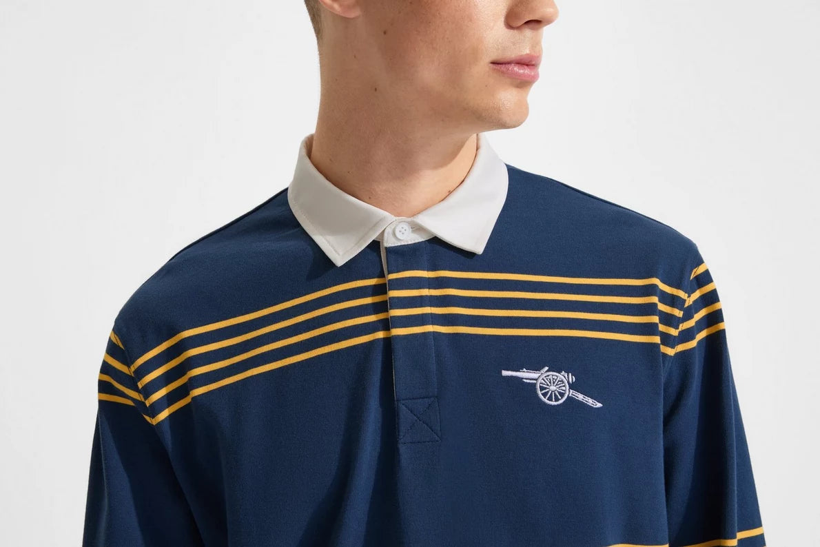 Arsenal Essentials Navy Striped Long Sleeved Rugby Polo Shirt