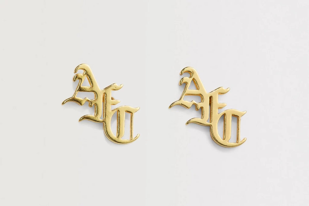 Arsenal 18ct Gold Plated Silver Gothic AFC Monogram Earrings
