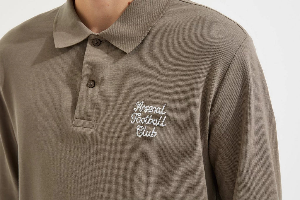 Arsenal Essentials Brown Split Long Sleeved Polo Shirt