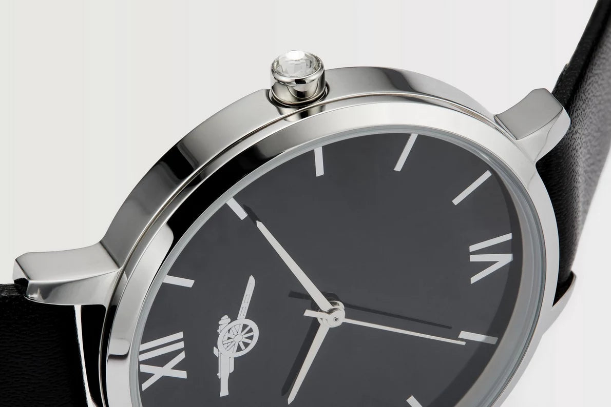 Arsenal Silver Retro Cannon Leather Strap Watch