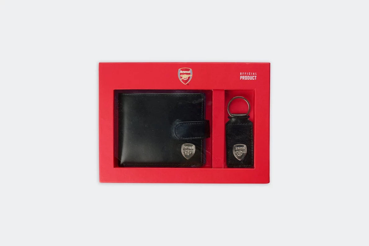 Arsenal Black Leather Wallet & Keyring Set
