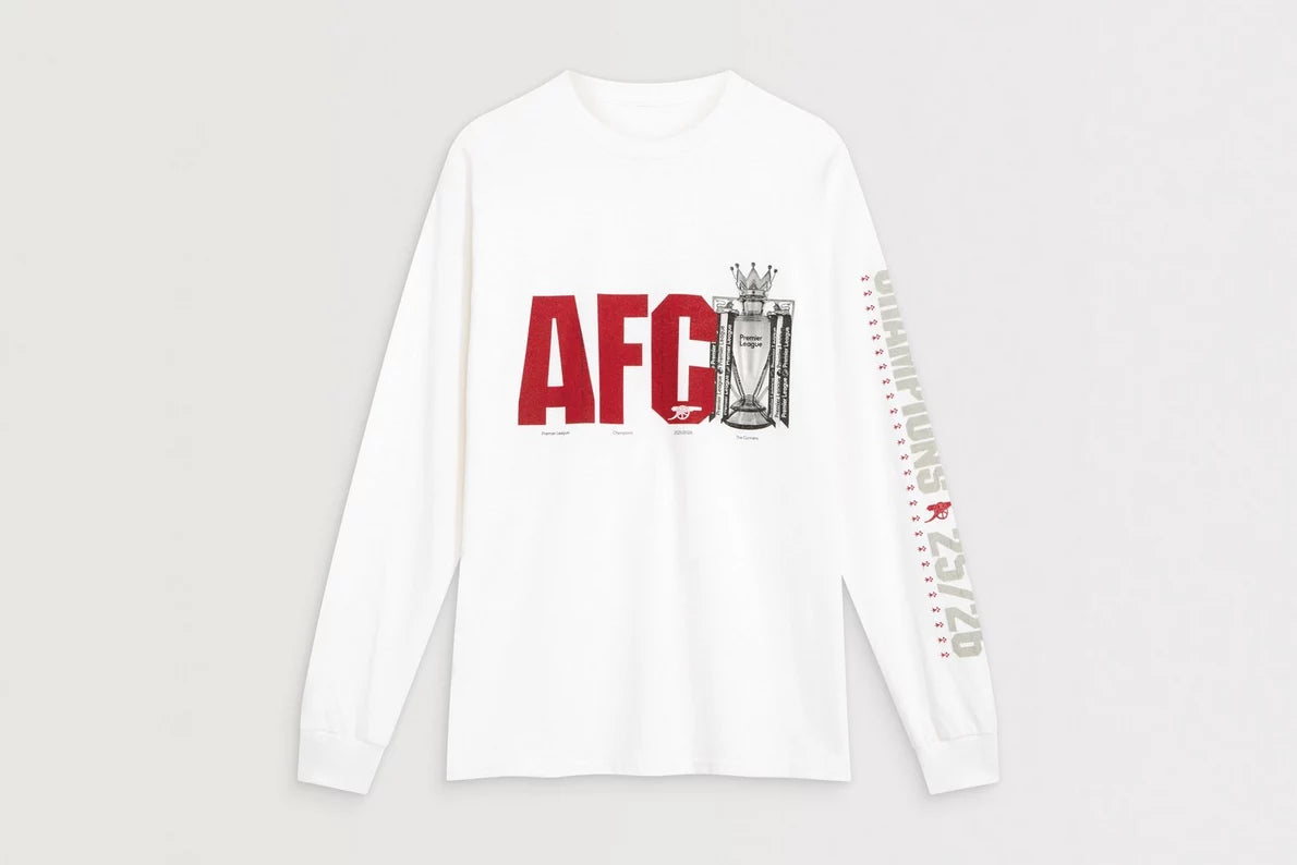 Arsenal AFC Champions 25/26 White Long Sleeved T-Shirt
