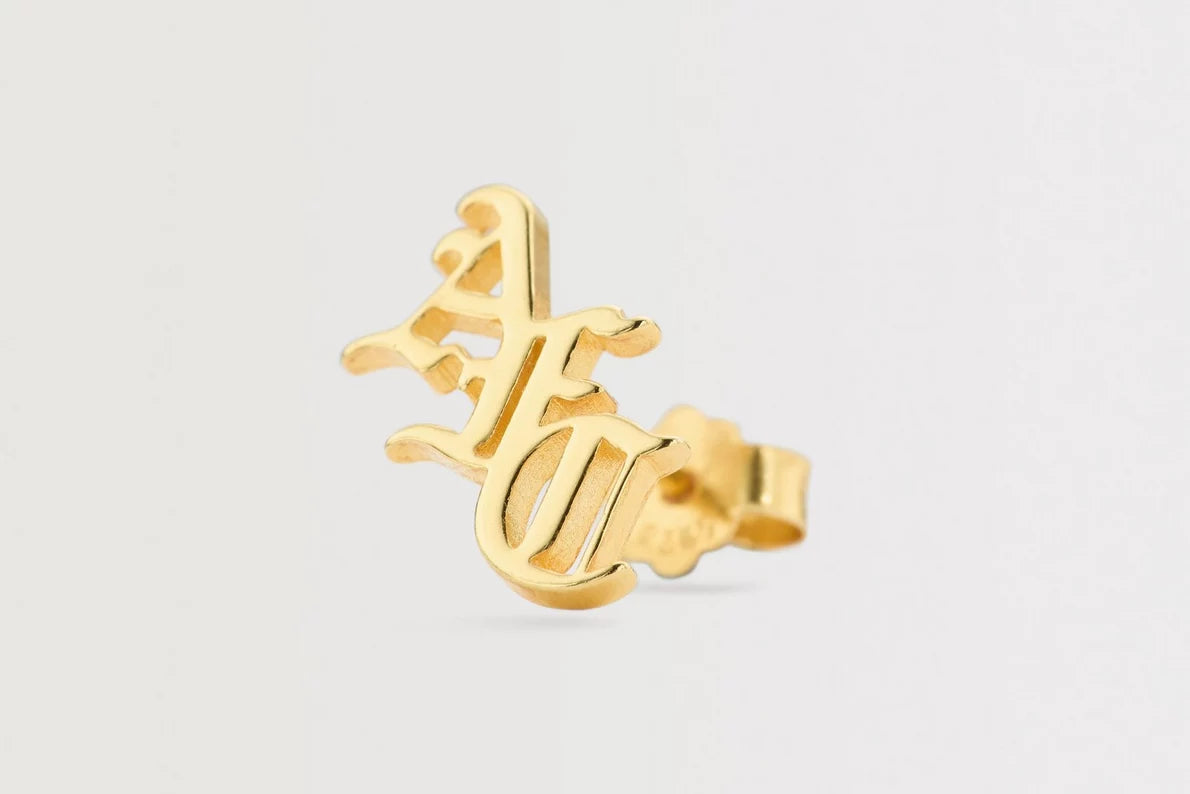 Arsenal 18ct Gold Plated Silver Gothic AFC Monogram Earrings