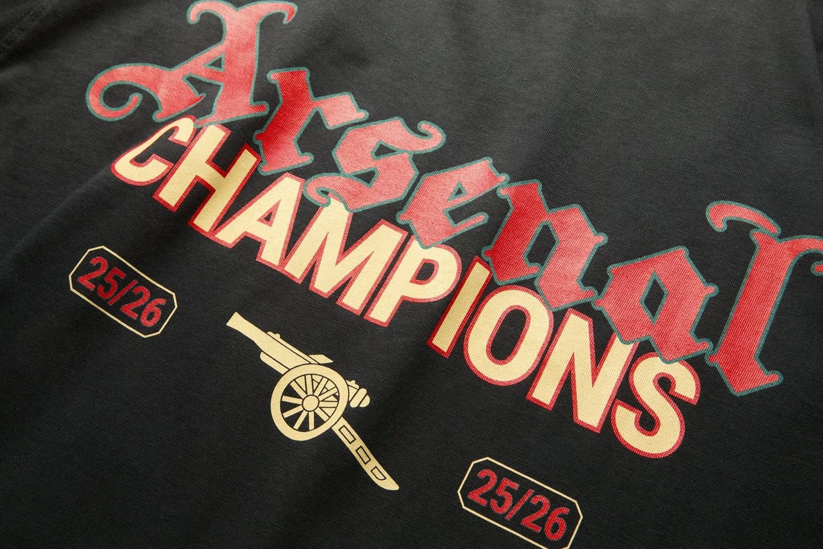 Arsenal Gothic Champions 25/26 Black Crew T-Shirt