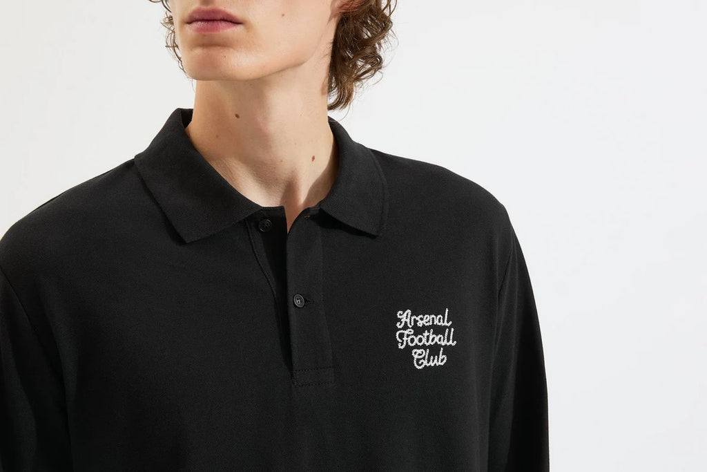 Arsenal Essentials Black Split Long Sleeved Polo Shirt