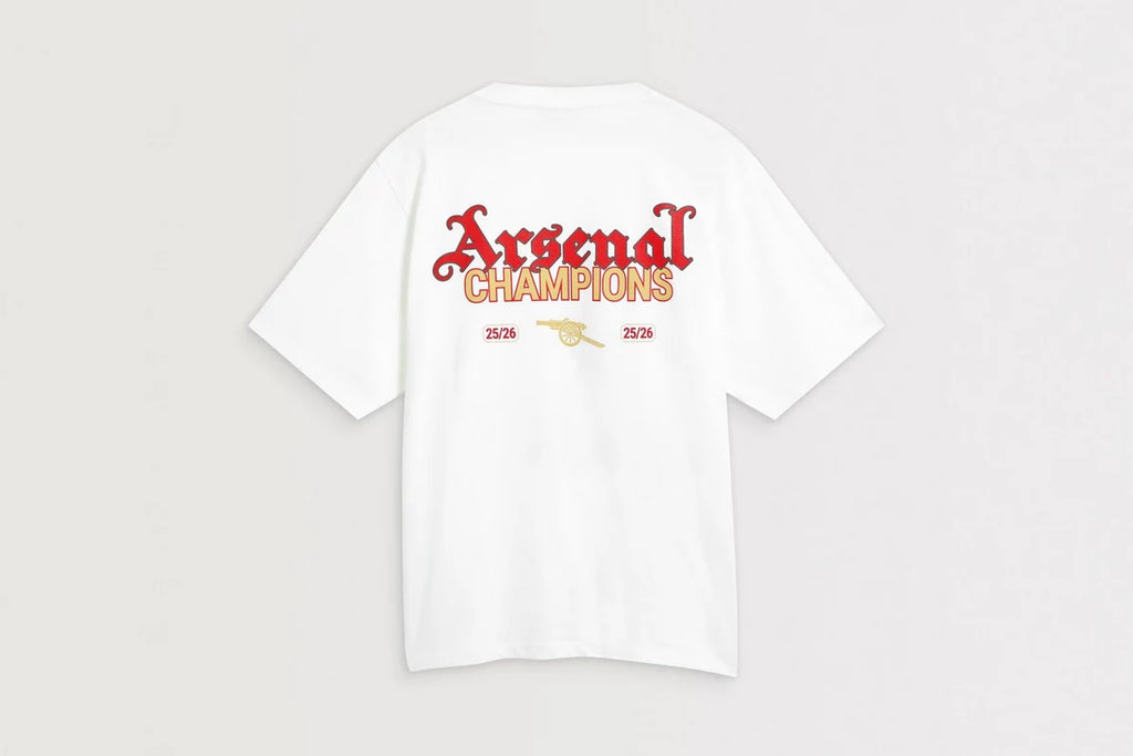 Arsenal Gothic Champions 25/26 White Crew T-Shirt