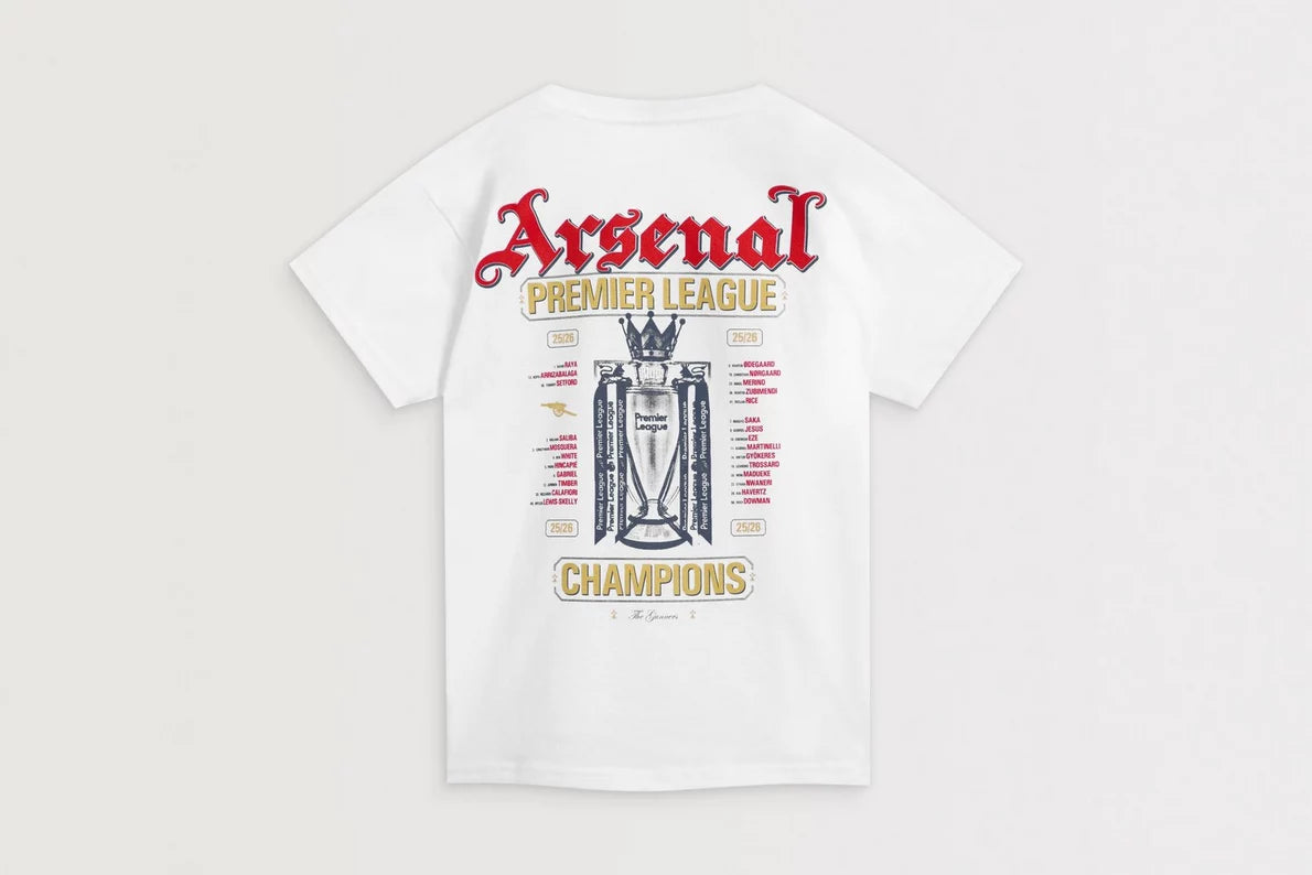 Arsenal Kids Champions Squad 25/26 White Crew T-Shirt