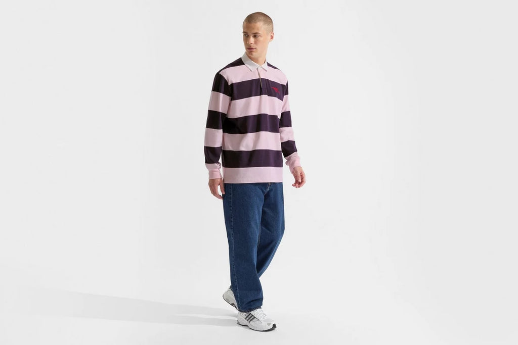 Arsenal Essentials Pink Striped Long Sleeved Rugby Polo Shirt