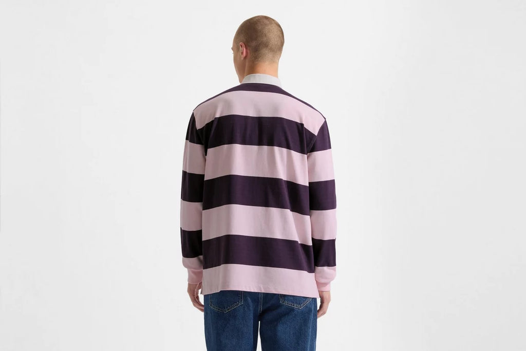 Arsenal Essentials Pink Striped Long Sleeved Rugby Polo Shirt