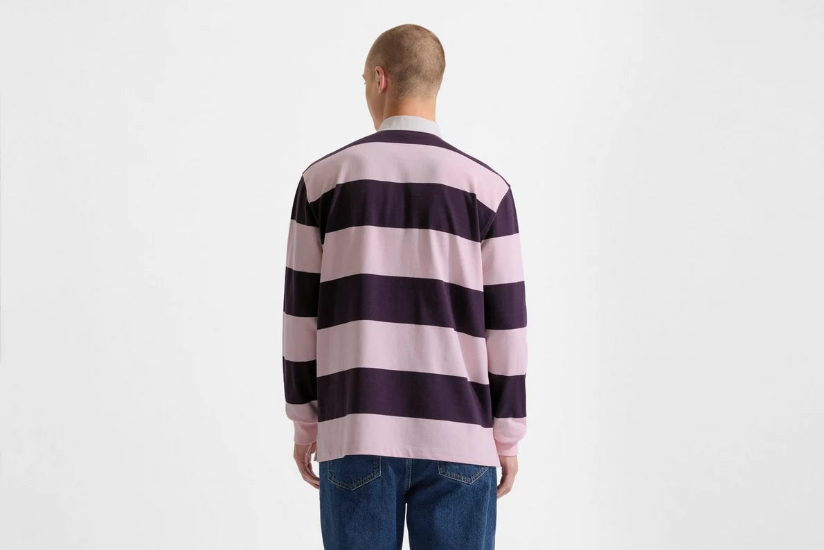 Arsenal Essentials Pink Striped Long Sleeved Rugby Polo Shirt