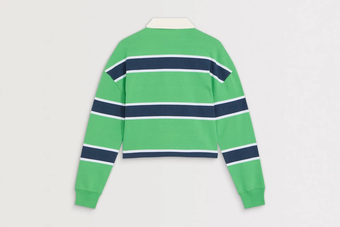 Arsenal Womens Essentials Green Striped Long Sleeved Rugby Polo Shirt