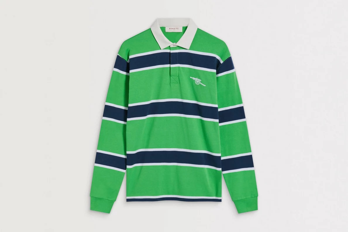 Arsenal Essentials Green Striped Long Sleeved Rugby Polo Shirt
