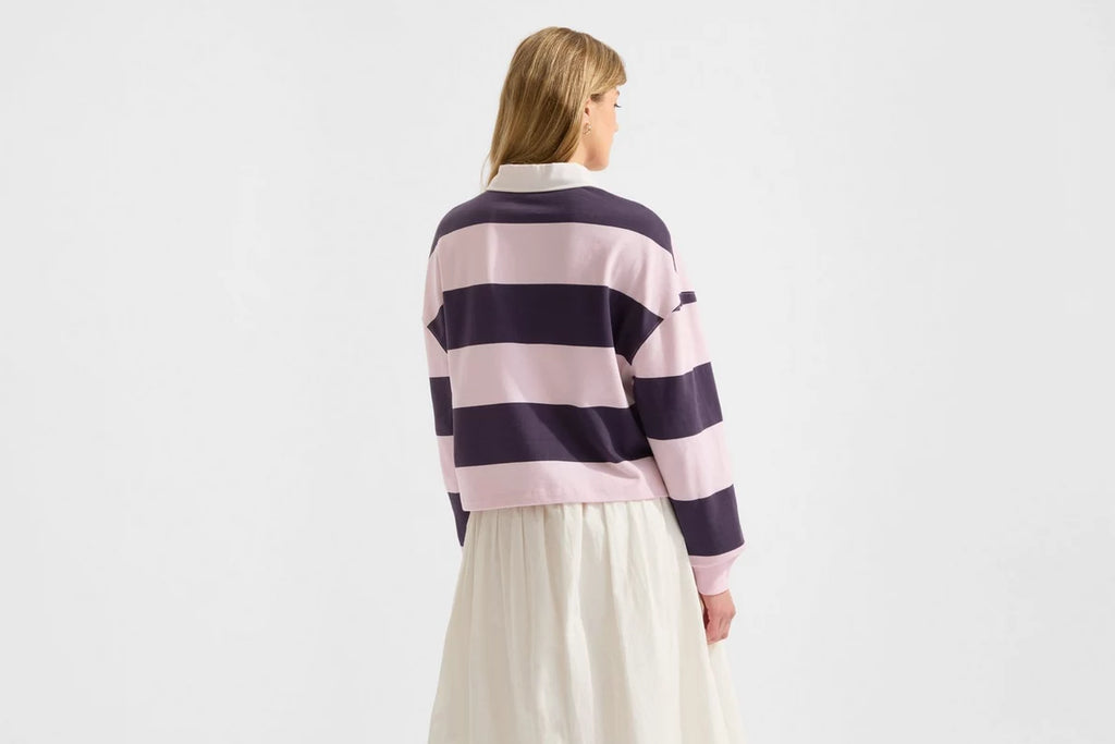 Arsenal Womens Essentials Pink Striped Long Sleeved Rugby Polo Shirt